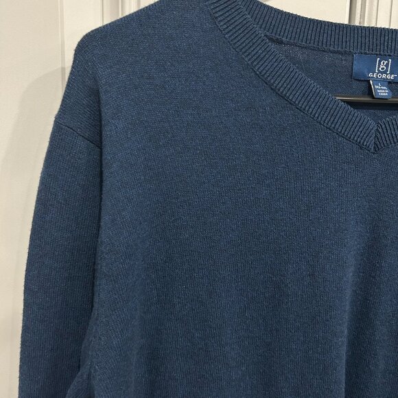 George V-Neck Pullover Sweater Blue Cove Sz Large Cotton Blend Knit Preppy - Picture 4 of 10